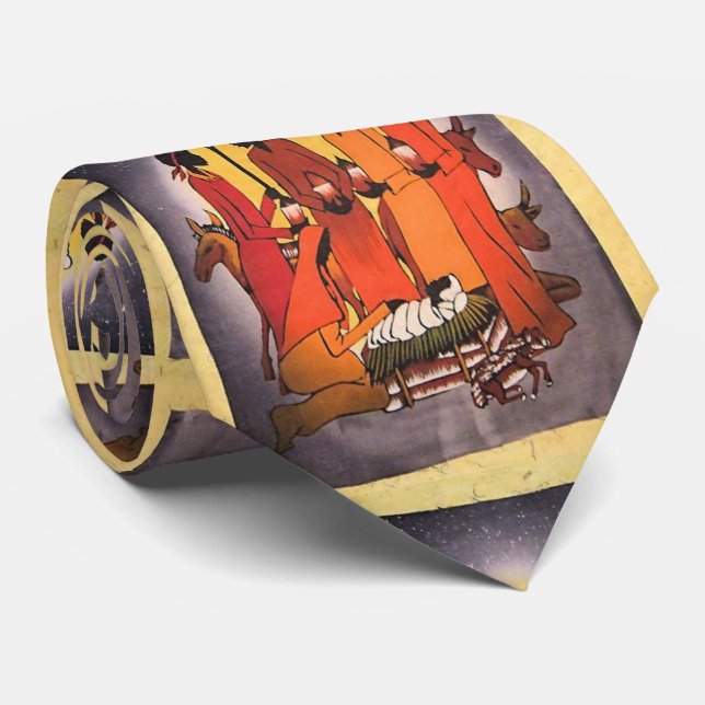 African Christmas Nativity Scene Tie (Rolled)