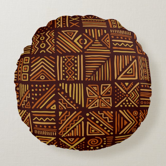 African clash seamless pattern in ethnic tribal st round cushion (Front)