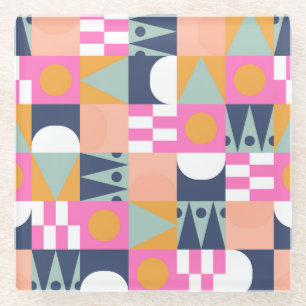 African colour block, geometric pattern. glass coaster