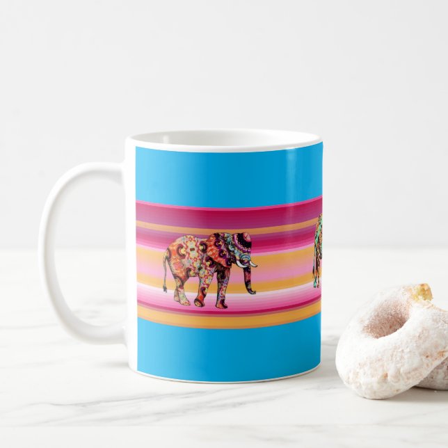 African Colourful Elephants Stripe Mug (With Donut)