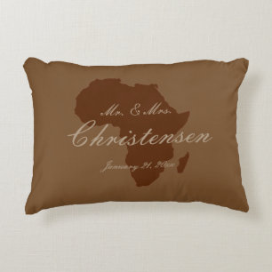 "African Continent in Dark Brown" - Name/Date [a] Decorative Cushion