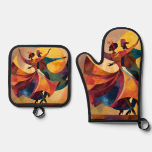 African Couple Dancing Art Print  Oven Mitt & Pot Holder Set