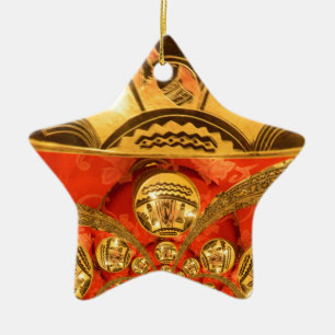 African Cultural Art: Rich Golden Red Design Ceramic Tree Decoration