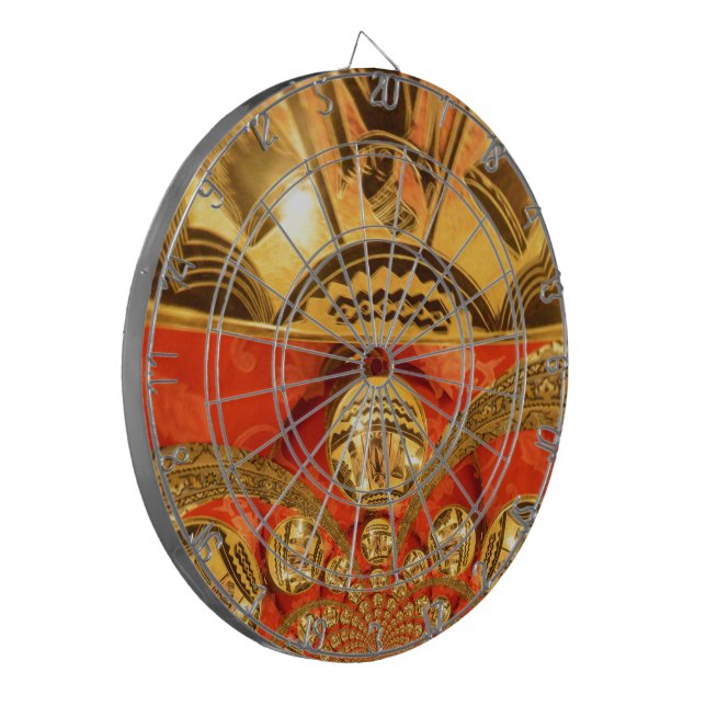 African Cultural Art: Rich Golden Red Design Dartboard (Front Left)