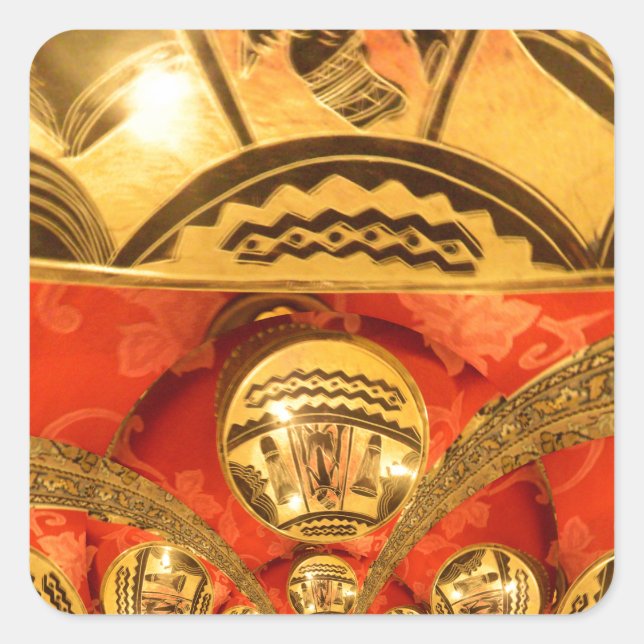 African Cultural Art: Rich Golden Red Design Square Sticker (Front)