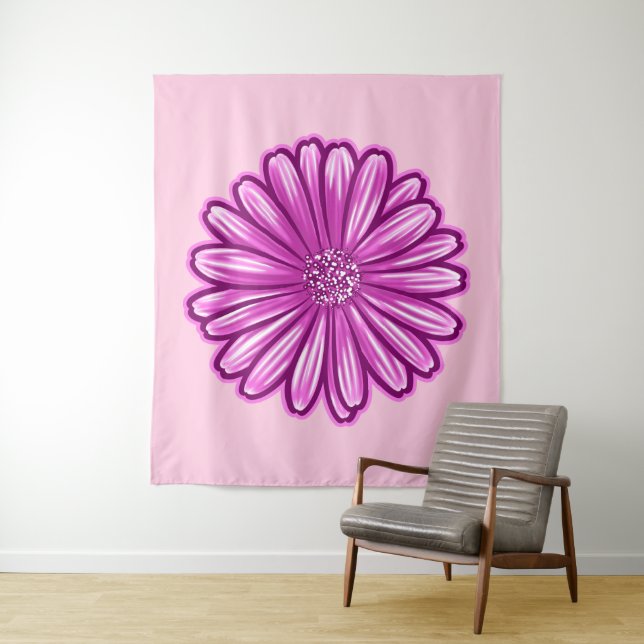 African Daisy Flower, Realistic Illustration Tapestry (In Situ)