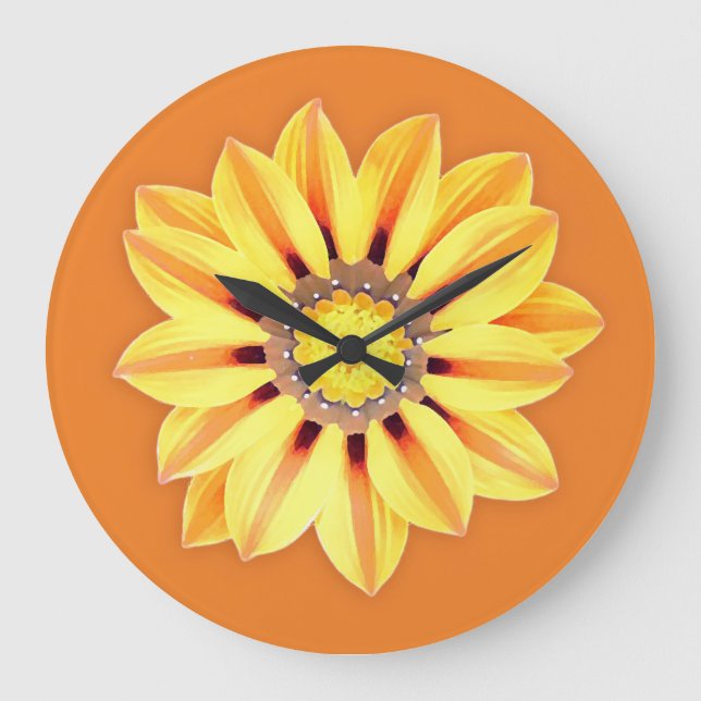 African Daisy / Gazania - Orange and Yellow Large Clock (Front)