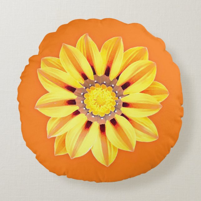 African Daisy / Gazania - Orange and Yellow Round Cushion (Front)
