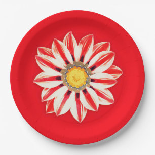 African Daisy / Gazania - Red and White Striped Paper Plate