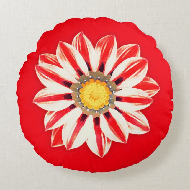 African Daisy / Gazania - Red and White Striped Round Cushion (Front)