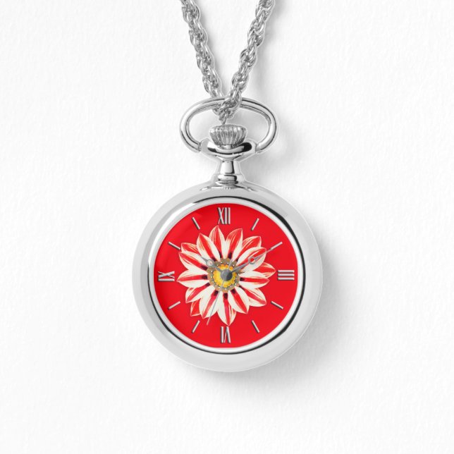 African Daisy / Gazania - Red and White Striped Watch (Front)