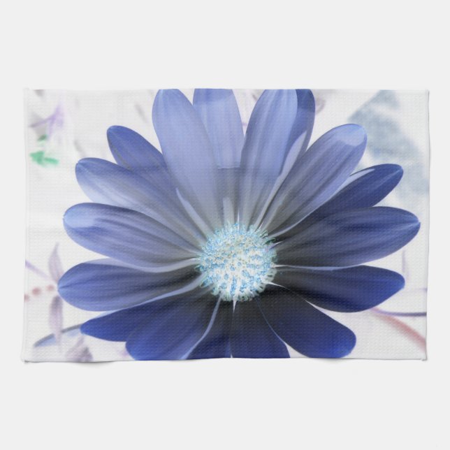 African Daisy Glowing Blue Kitchen Towel (Horizontal)