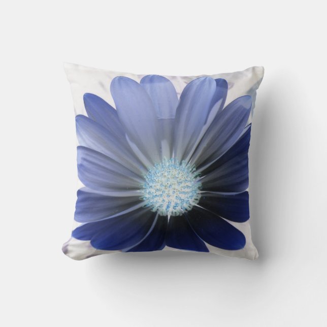 African Daisy Glowing Blue Pillow (Front)