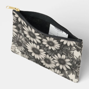 African Daisy grayscale drawing  Accessory Pouch
