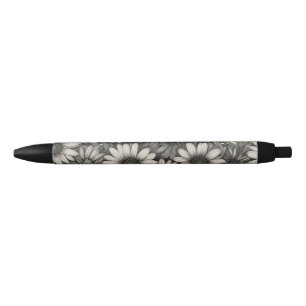 African Daisy grayscale drawing  Black Ink Pen