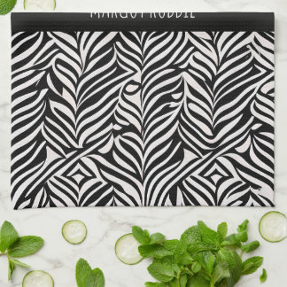 African Damask Subtle Black White Pattern Tea Towel