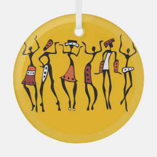 African Dancers, Ethnic Silhouette Vintage. Glass Tree Decoration
