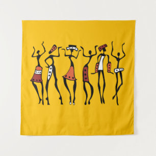 African Dancers, Ethnic Silhouette Vintage. Tapestry