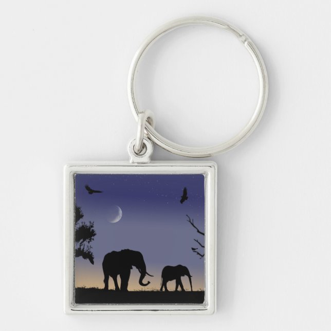 African dawn - elephants key ring (Front)