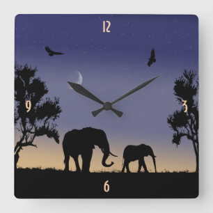 African dawn - elephants square wall clock