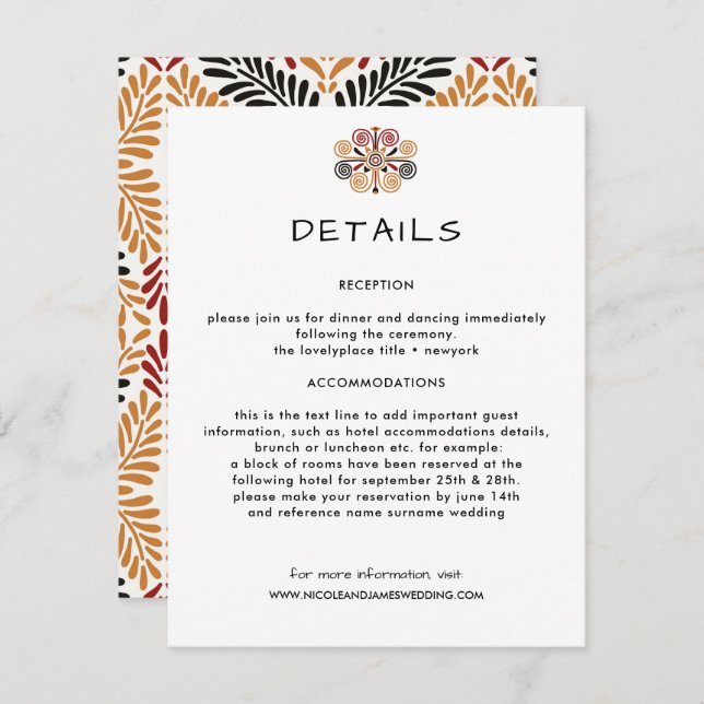 African Decor Wedding Information Guest Enclosure Card (Front/Back)