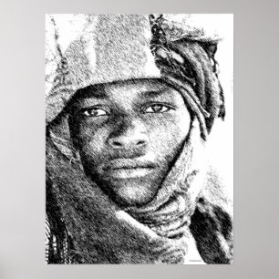 African Desert Boy Poster • Pen & Ink Illustration