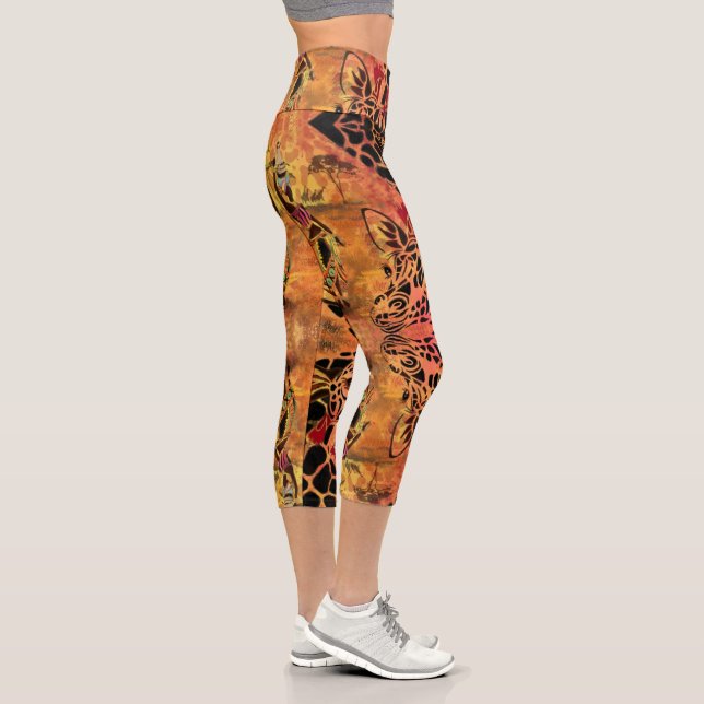 African Design Giraffes Capri Leggings (Right)