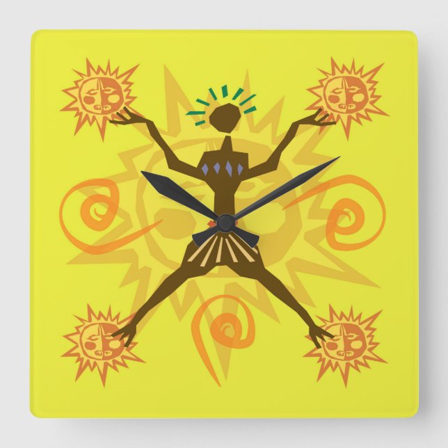 African design square wall clock (Front)