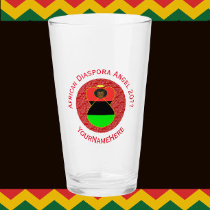 African Diaspora Angel Personalised Red Text Glass