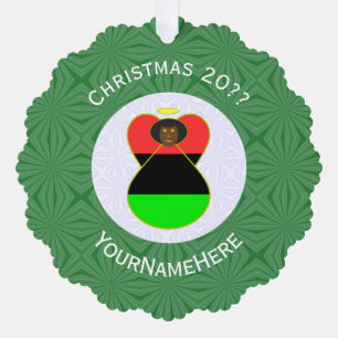 African Diaspora Flag Christmas Angel Personalised Tree Decoration Card