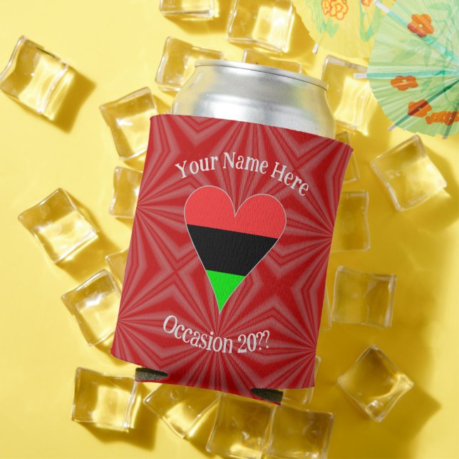 African Diaspora Heart Flag Personalised Text  Can Cooler (In Situ Summer)