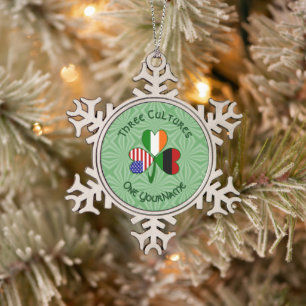 African Diaspora Irish American Shamrock Personal Snowflake Pewter Christmas Ornament