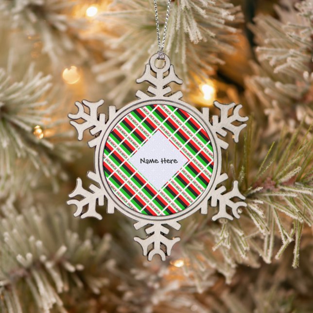 African Diaspora or American Flag Tiles Personal Snowflake Pewter Christmas Ornament (Tree)
