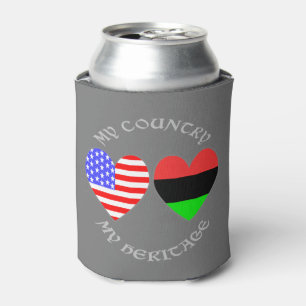 African Diaspora USA Flag Heart Country Heritage Can Cooler