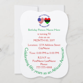 African Diaspora USA Flag Heart Country Heritage Invitation