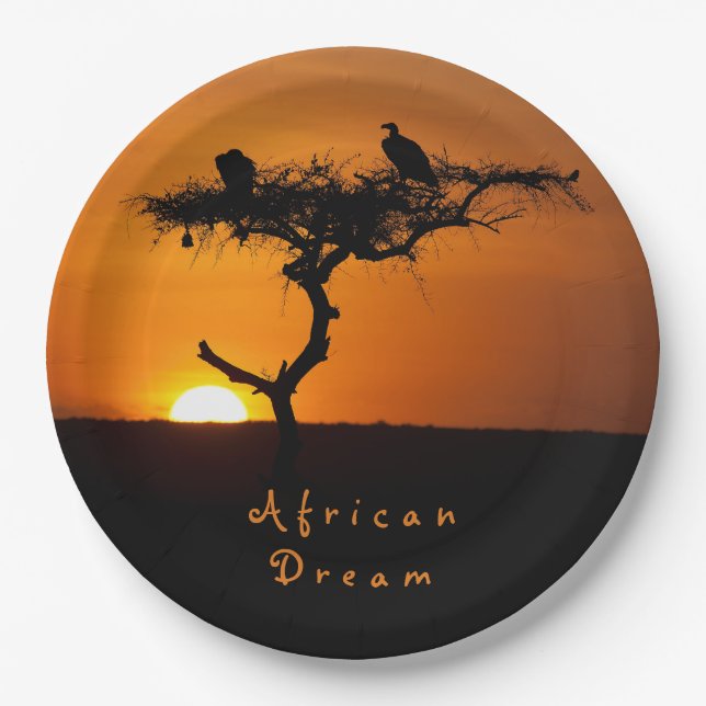 African Dream sunset romantic photo with text Paper Plate (Front)