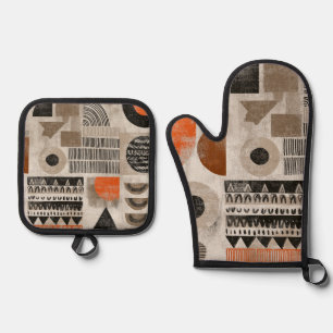 African elements in muted colors oven mitt & pot holder set