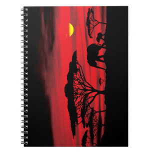 African Elephant and Baby with Red Sunset Notebook