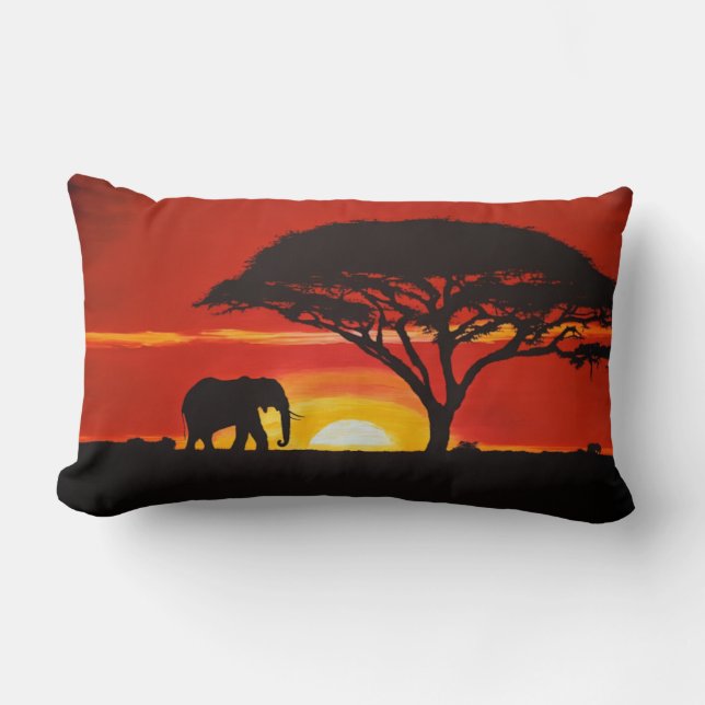 African Elephant Art  Lumbar Cushion (Front)