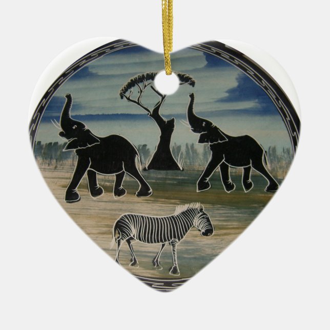 African Elephant Art Print Ceramic Tree Decoration (Front)