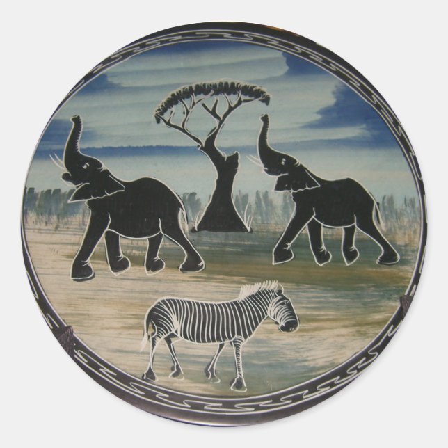 African Elephant Art Print Classic Round Sticker (Front)