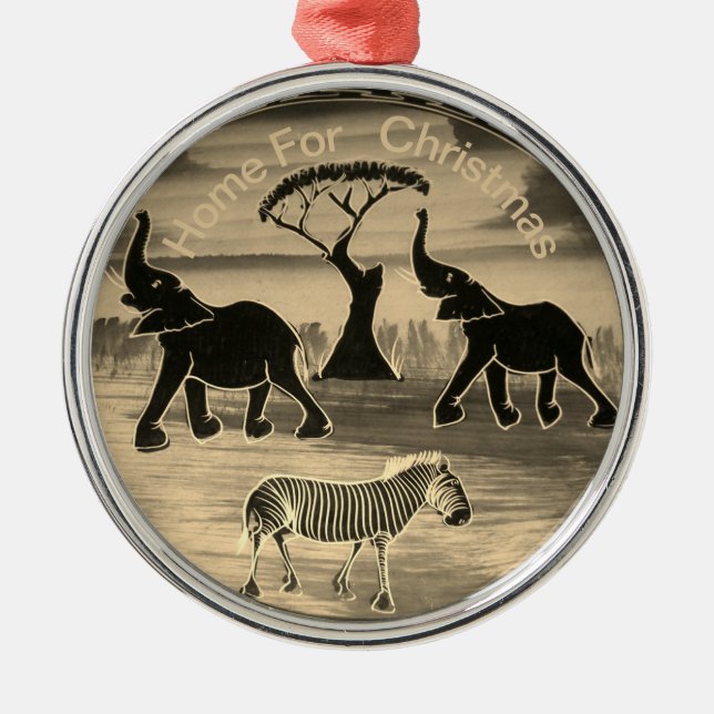 African Elephant Art Print Metal Tree Decoration (Front)