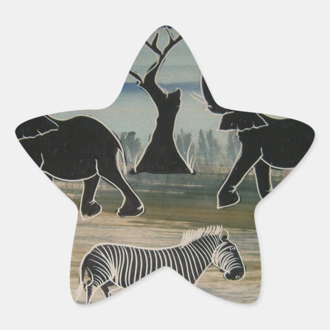 African Elephant Art Print Star Sticker (Front)