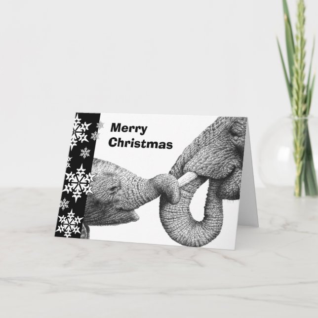 African Elephant & Calf Christmas Card (Front)