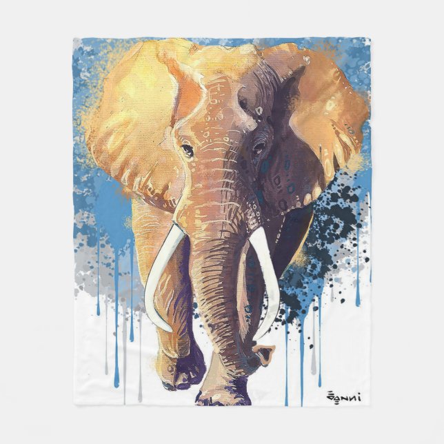African Elephant Design | Wildlife Animal  Fleece Blanket (Front)