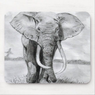 african elephant drawing in pencil design mouse pad