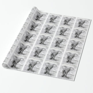 african elephant drawing in pencil design wrapping paper
