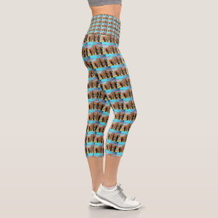 African Elephant Family, High Waist Capri Leggings