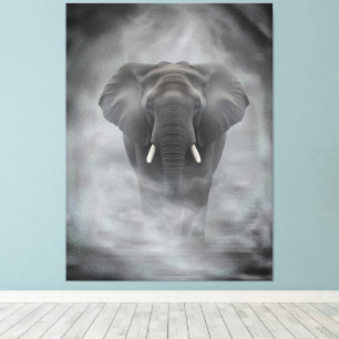 African Elephant in Misty Fog Serene Impasto Canvas Print
