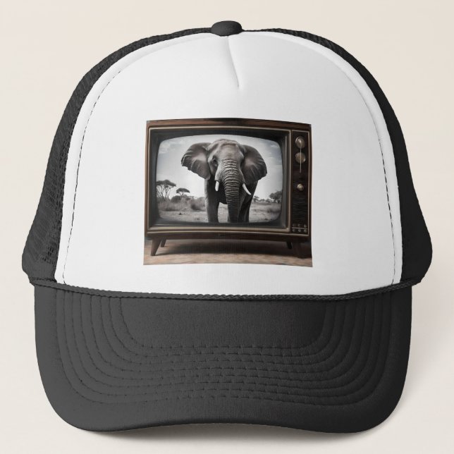 African Elephant On Analog Television, Trucker Hat (Front)